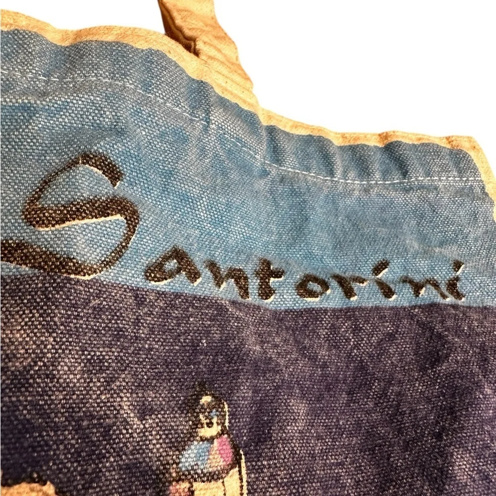 Greece Santorini Travel Poster Canvas Tote Bag All Purpose